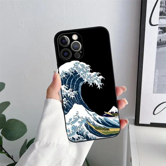 カタナ-hikusai日本の双波電話ケース,iPhone 11, 15 pro max,14