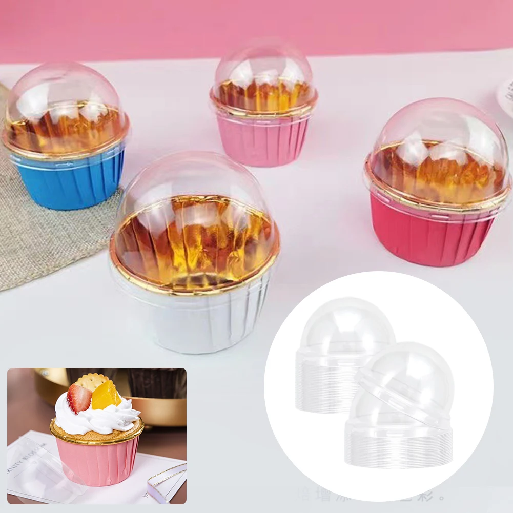 50 Pcs Plastic Lids No Hole Muffin Cupcake Cup Lids Disposable Cupcake Transparent Lid Cover Baking Supplies