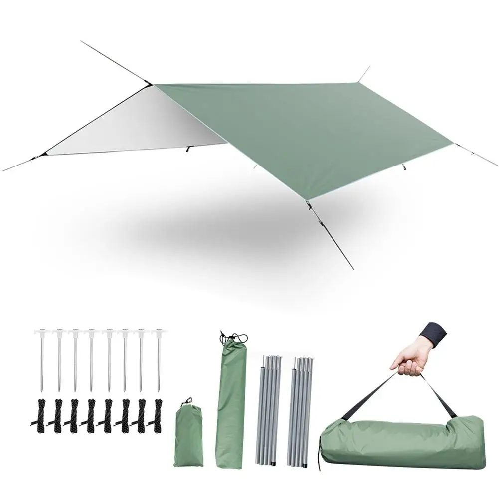

Waterproof Tent Tarpaulin With Support Pole Pegs Windproof Cord Ultralight UV Protective Tarpaulin Suitable For Camping Tents