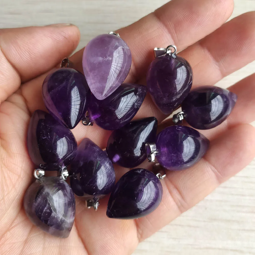 

High quality Natural amethysts stone pendulum healing circular cone pendants for jewelry accessories making Wholesale 12pcs/lot