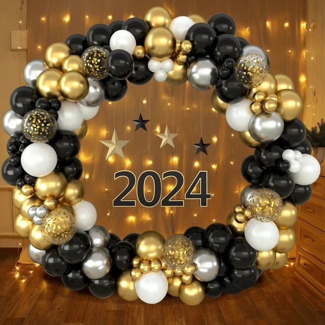 Acheter Guirlande de ballons en arc noir et or pour nouvel an 2024, 102  pièces, Kit de décoration d'arrière-plan pour la maison, fournitures de  fête du nouvel an 2024