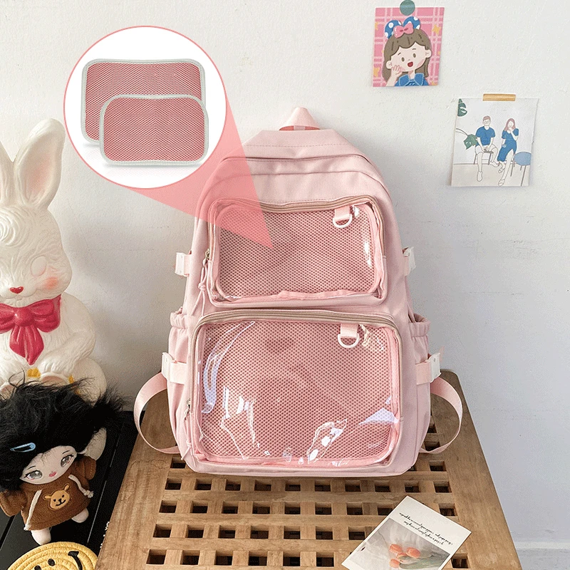 thumbnail image 1 of Mochila Ita Bag, bolsos escolares grandes, lindos bolsillos transparentes para exhibir pins, anime, transparente, para mujeres, kawaii, bolso de estudiante personalizado, 1 of 5