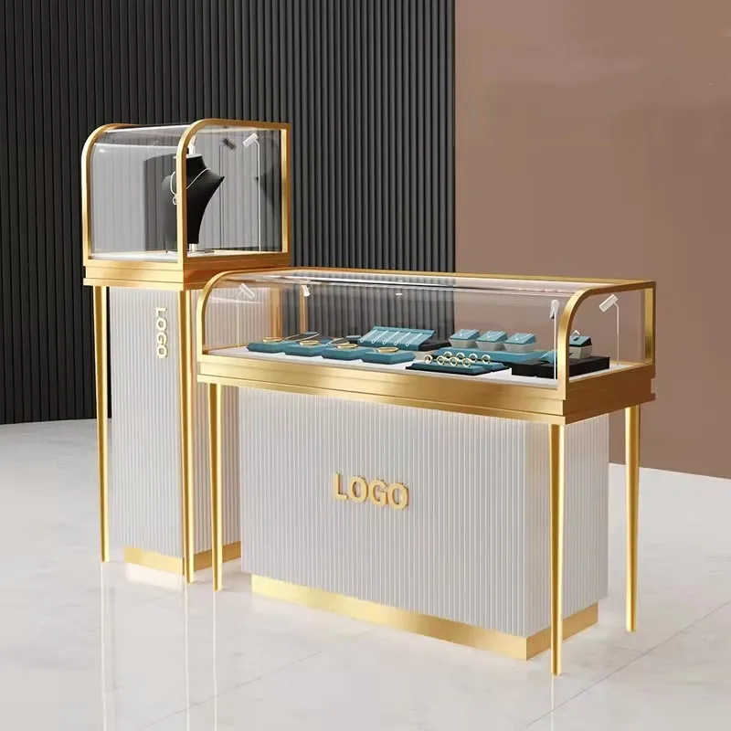 Custom, Custom Modern Design Jewelry Showcase with Lock Stainless Steel Jewelry Cabinet Luxury Jewelry Store Display Counter Sta
