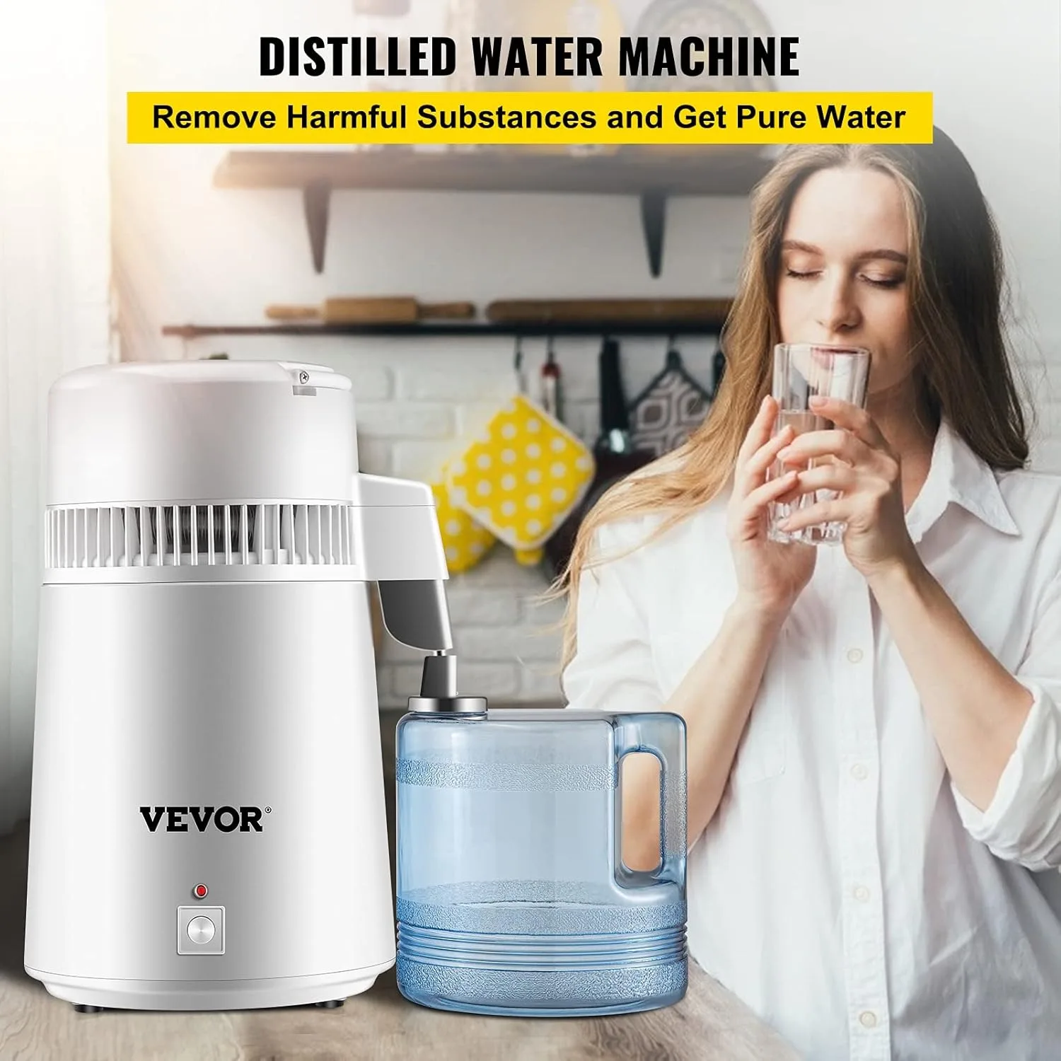1.1 Gal Water Distiller,750W Distilled Water Machine,4L Distilling Pure Machine w/Plastic Container,Water Distillation Kit