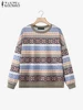 ZANZEA Streetwear Daily Wear Outfits Women Geometric Print Sweatshirt Casual Long Sleeve Pullover Autumn O Neck Comfortable Tops 1