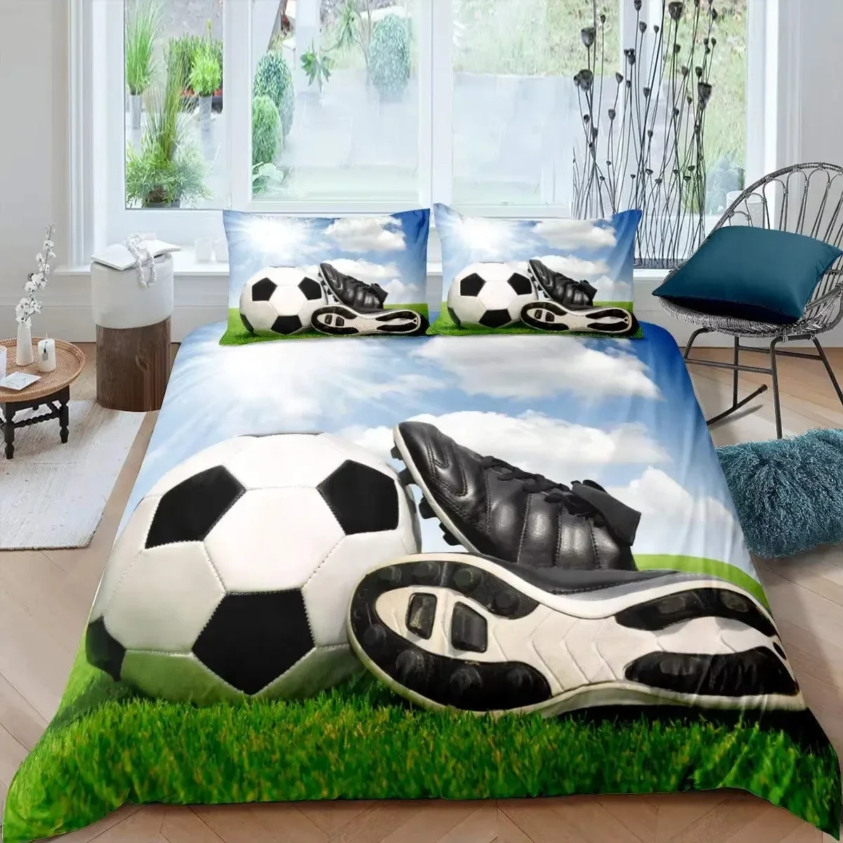 American Football Duvet Cover Set Full Size Sports Games Bedding Set Soccer Field Comforter Cover for Boys Teens Quilt Covers