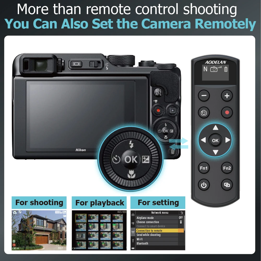 Wireless Rechargeable Remote Shutter Release For Nikon Z6III, Z30, Z50, Z50II, Zfc, Zf, Z6II, Z7II, Z5, A1000 P950