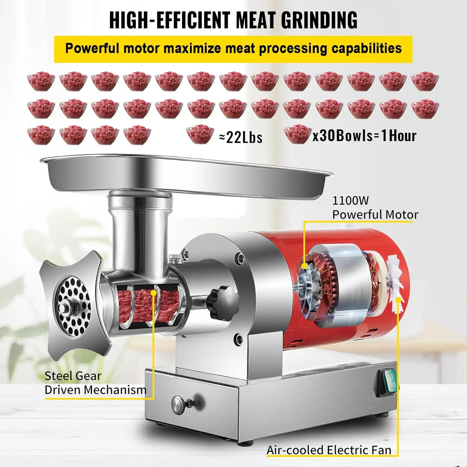 Electric Meat Grinder 661 Lbs/Hour1100 W Meat Grinder Machine 1.5 HP Electric Meat Mincer with 2 Grinding Plates 4