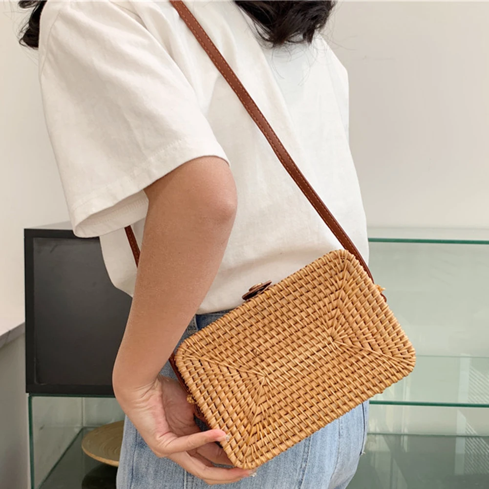 2023 New Rattan Handbag Luxury Brand Designer Tote Bag Summer Beach Straw  Woven Bucket Bag Handmade Female Shoulder Bag Purses