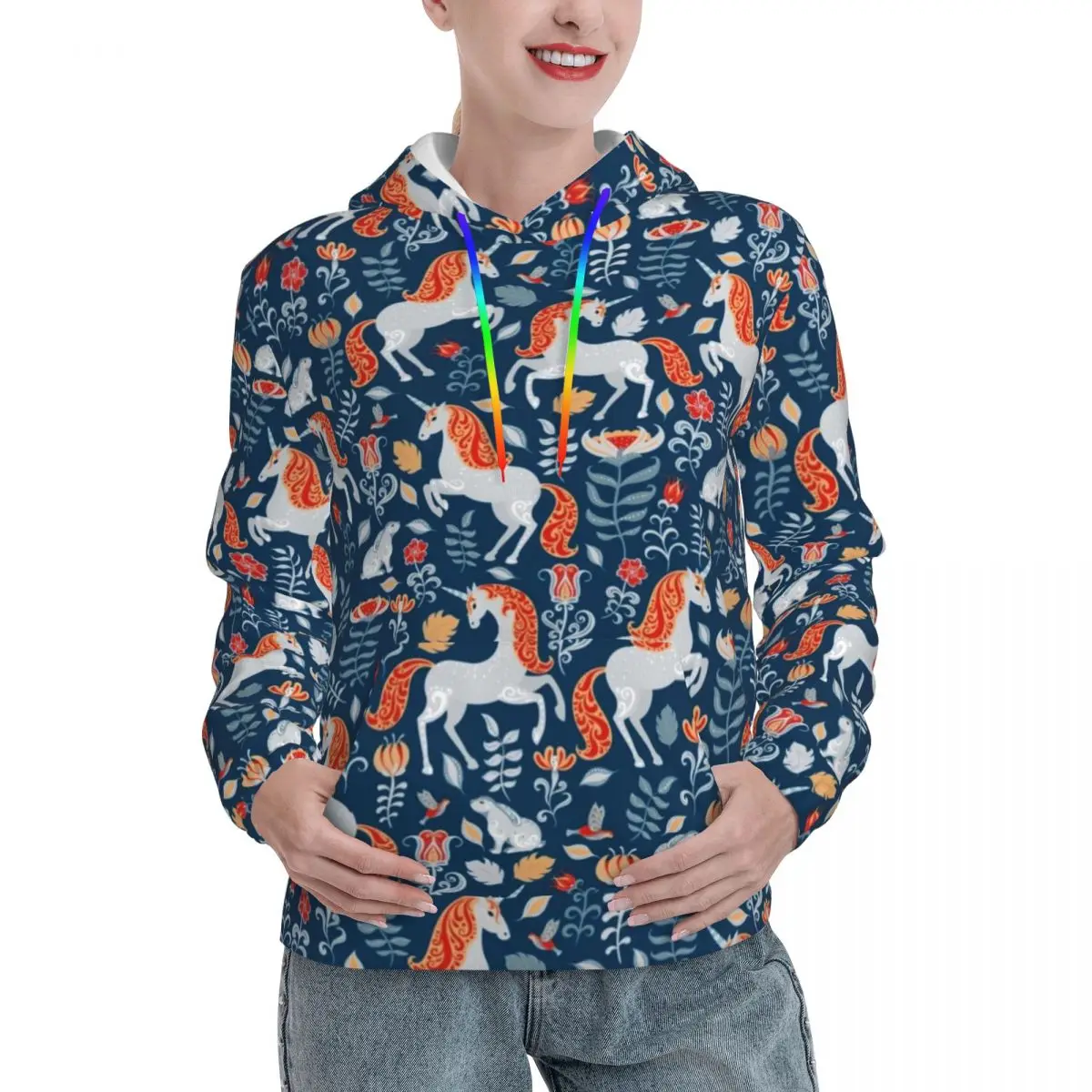 

Unicorn Print Hoodies Spring Ethnic Animal Streetwear Hooded Sweatshirts Couple Harajuku Classic Oversized Hoodie