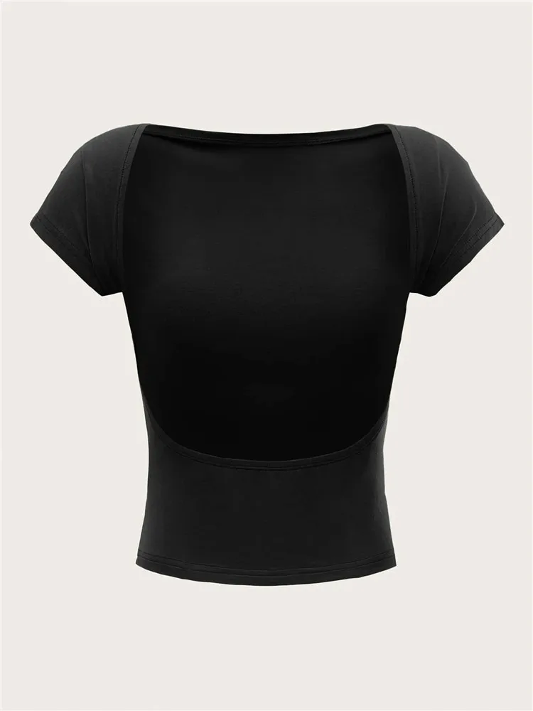 Camiseta De Manga Corta Con Encaje Floral Para Mujer, Malla Transparente Y2K, Ajustada, Sin Espalda, Ropa De Calle (negro, S), Negro