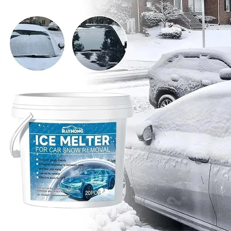 20 Pcs Snow Melter Tablets Safe Driveway Deicer Fast Acting & Effective Defrost De-Icing Ice Snow Melter for Car Windshields Rem