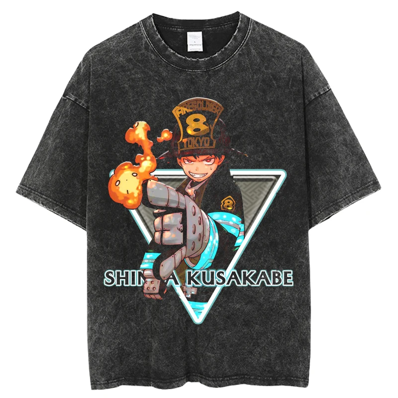 

Fife ForceMens Black Vintage Tshirt Anime Graphic Print Washed TShirt Hip Hop Streetwear Summer Short Sleeve Harajuku