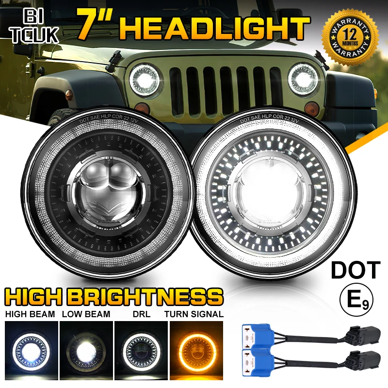 

Running Lights 90W 7" Car Led Headlight Hi-Lo Cut Off Line with Yellow & White Angel Eye For Jeep Wrangler JK TJ Lada 4x4 Niva