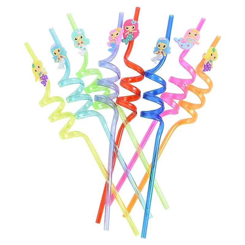 8pcs Reusable Unicorn Mermaid Straw Plastic Animal Drinking Straws Summer  Wedding Birthday Party Baby Shower Kids Favor Supplies