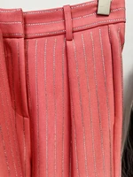 HIGH STREET Newest 2026 Designer Suit Set Women's Single Button Striped Diamonds Blazer Pants Suit 2PCS - Image 6