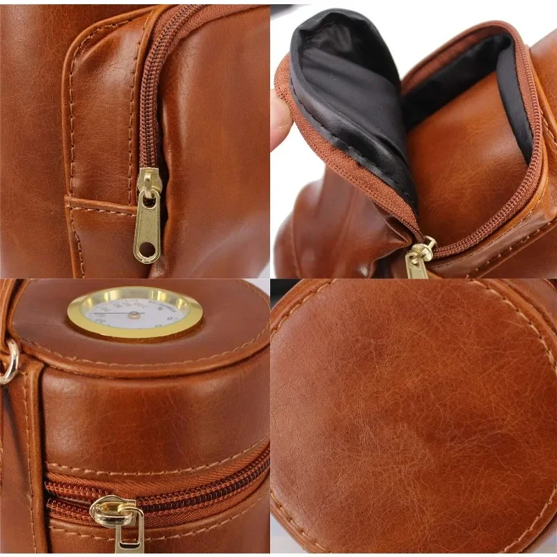 High Quality Large Capacity Multi-function Storage Cigar Tube Leather Material Sealed Humidor with Zipper & Pocket & Hygrometer