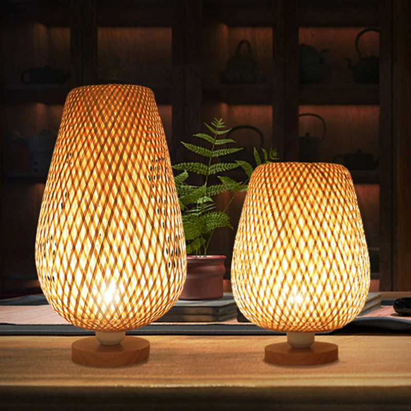 Vintage Bamboe Tafel Lampen Slaapkamer Nachtkastje Bureau Handgemaakte Nachtkastje Lamp Woonkamer Decor Warme Bamboe Lamp|LED Tafellampen| - AliExpress