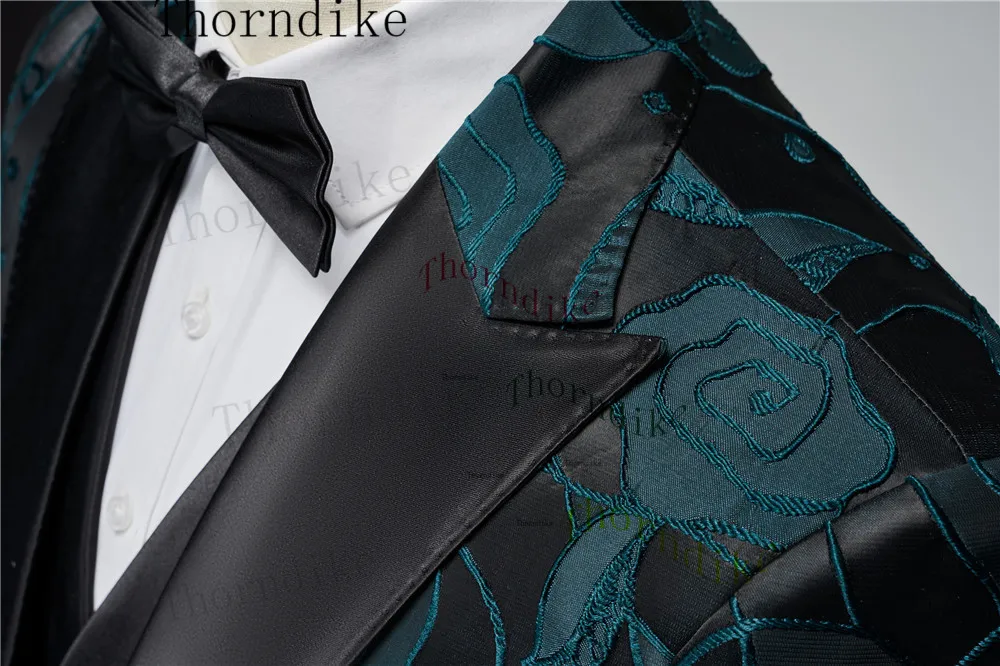 Thorndike Men's Wedding Suits Luxury Pattern Gentlemen Tuxedo Peaked Lapel Jacket One Button Vest Slim Pant