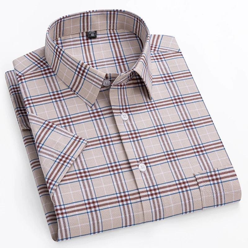 Men Plus Size 14xl Cotton Oxford Summer Short Sleeve Slim Fit Formal Soft Plaid Office Shirt casual short sleeved shirt,linen shirt,short sleeved shirt,button down shirt