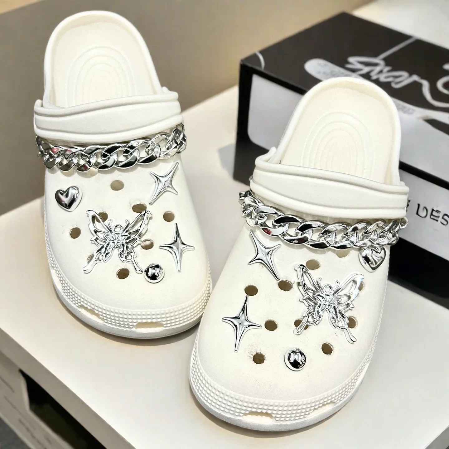 Schuh-Charm DIY Silber Schmetterling Spinne Herz Gartenschuh-Dekoration Schnalle für Lochschuhe Zubehör Party Frauen Mädchen Geschenk – Detail 3