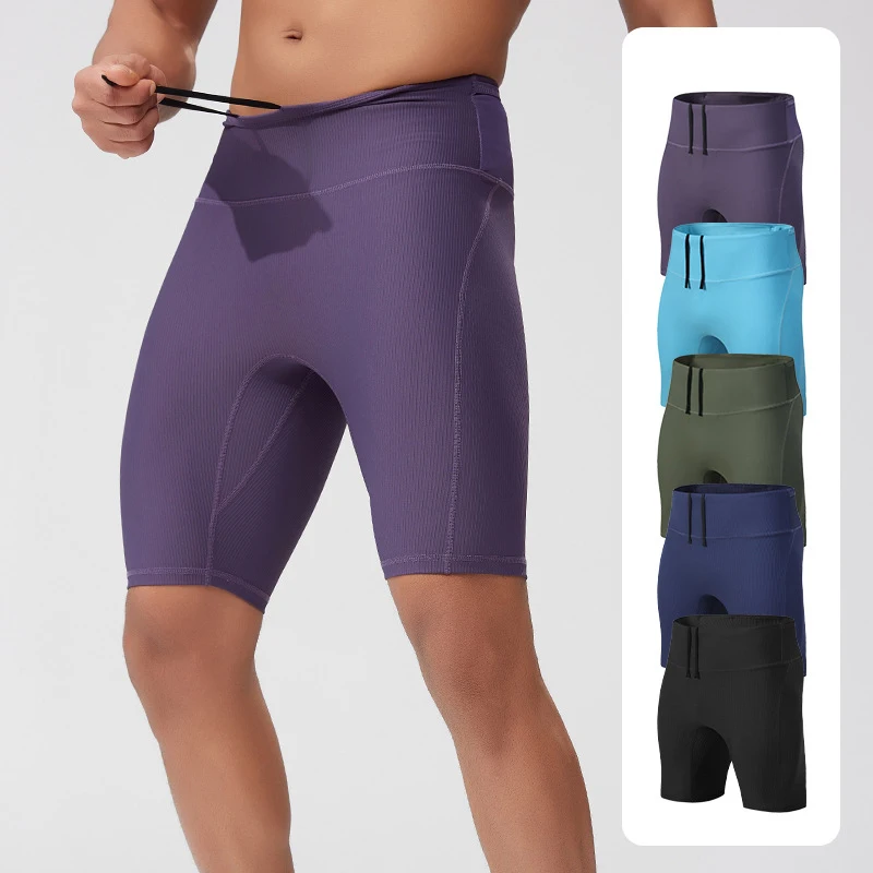 Mens Quick Dry Compression Running Shorts High Waist Workout Bottoms with Mesh Back Multi-Pockets Fitness Traing Tights (S-2XL)