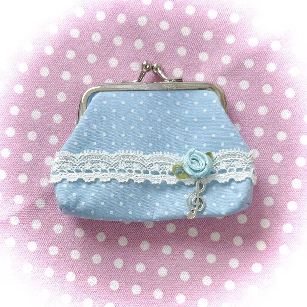 Charming Vintage-Inspired Y2K Lace Coin Purse with Rose Details and Hanging Pendant