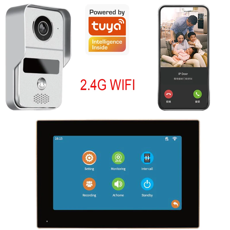 wireless door intercom Wifi Video Intercom Smart Home Security IP Wireless Videophone Door Bell Work with Tuya App Motion Detection Record wireless intercom with camera Door Intercom Systems