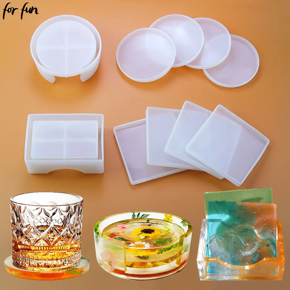 Silicone for Coaster Resin Mold Square Round Container Silicone Mould Cups Mats Diy Epoxy Resin Mold Coaster Storage Box glue mold
