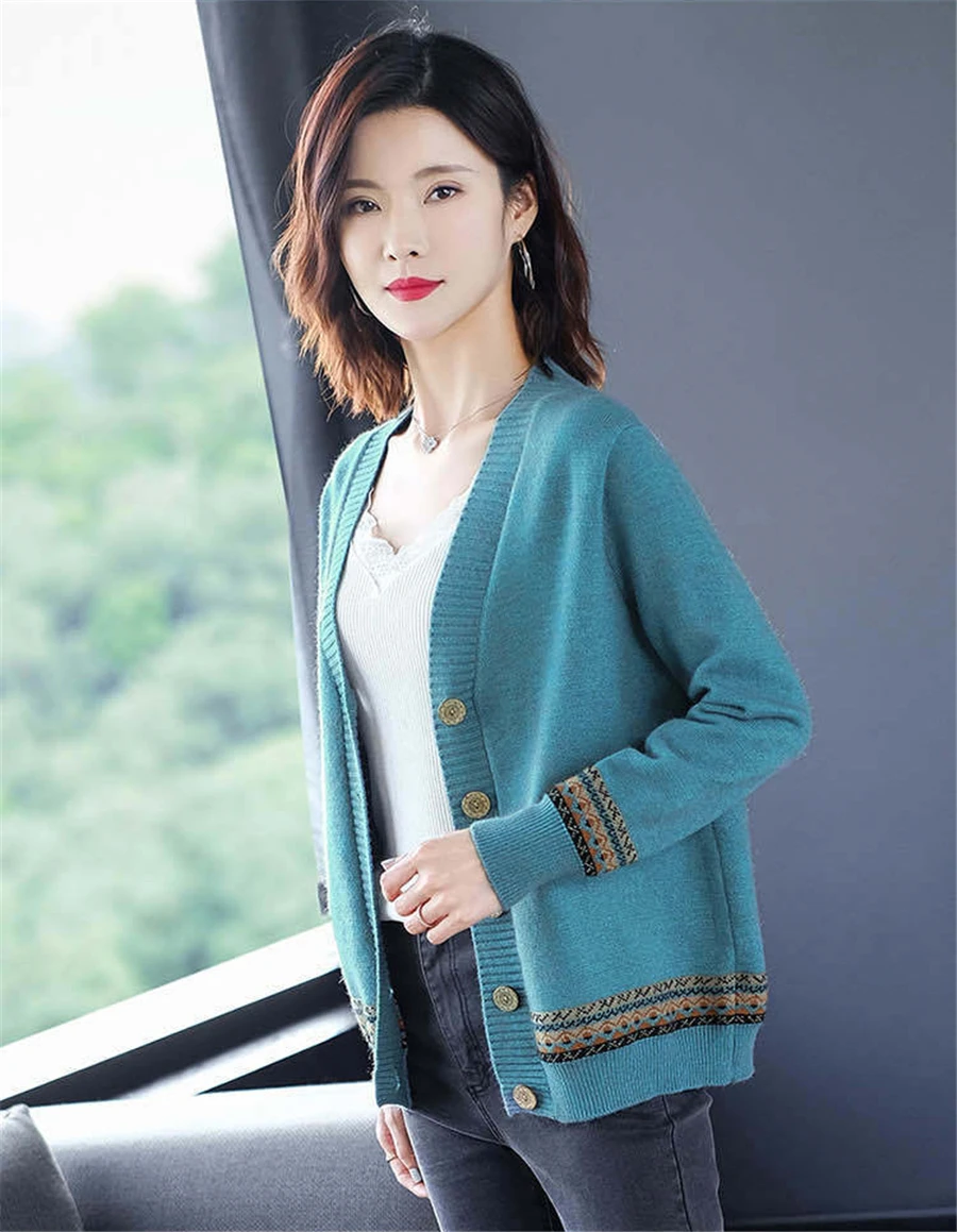 Big Size 4xl Printed Sweaters Cardigan Women Causal Slim Knitted Gilet Jackets Elegant Vintage Knitwear Coats Thin Malhas Casaco