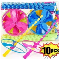 1-10Pcs Flying Helicopter Toy Hand Rotating Circle Bamboo Dragonfly Hand Rub Plastic Propeller for Outdoor Flying Toy Kids Gift 1