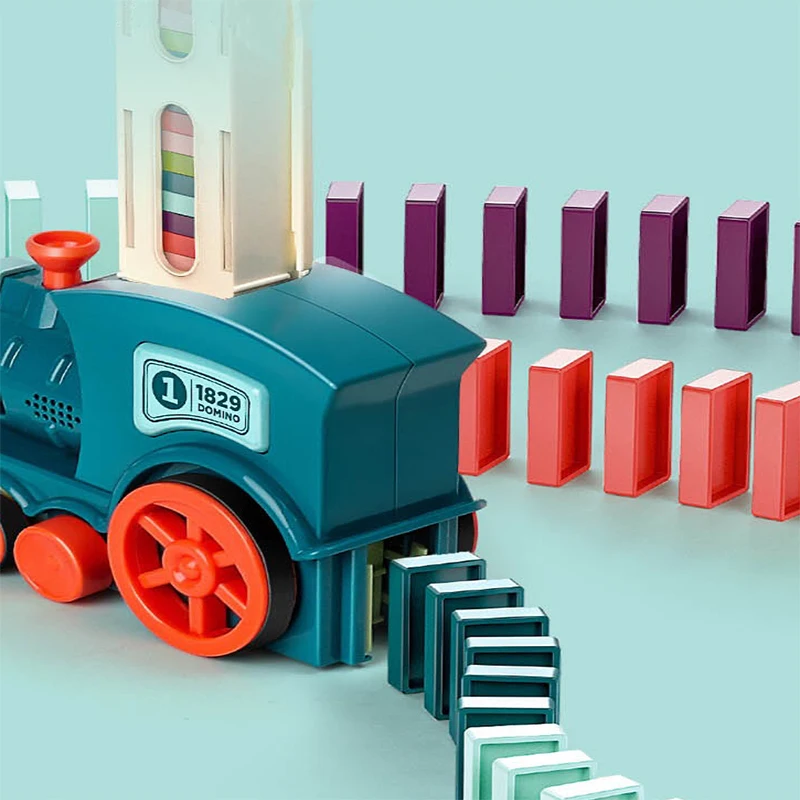 Domino Train Set Automatic Domino Laying Train Educational Toy Early Learning Boys Gift Creative Play 60 Pcs domino set