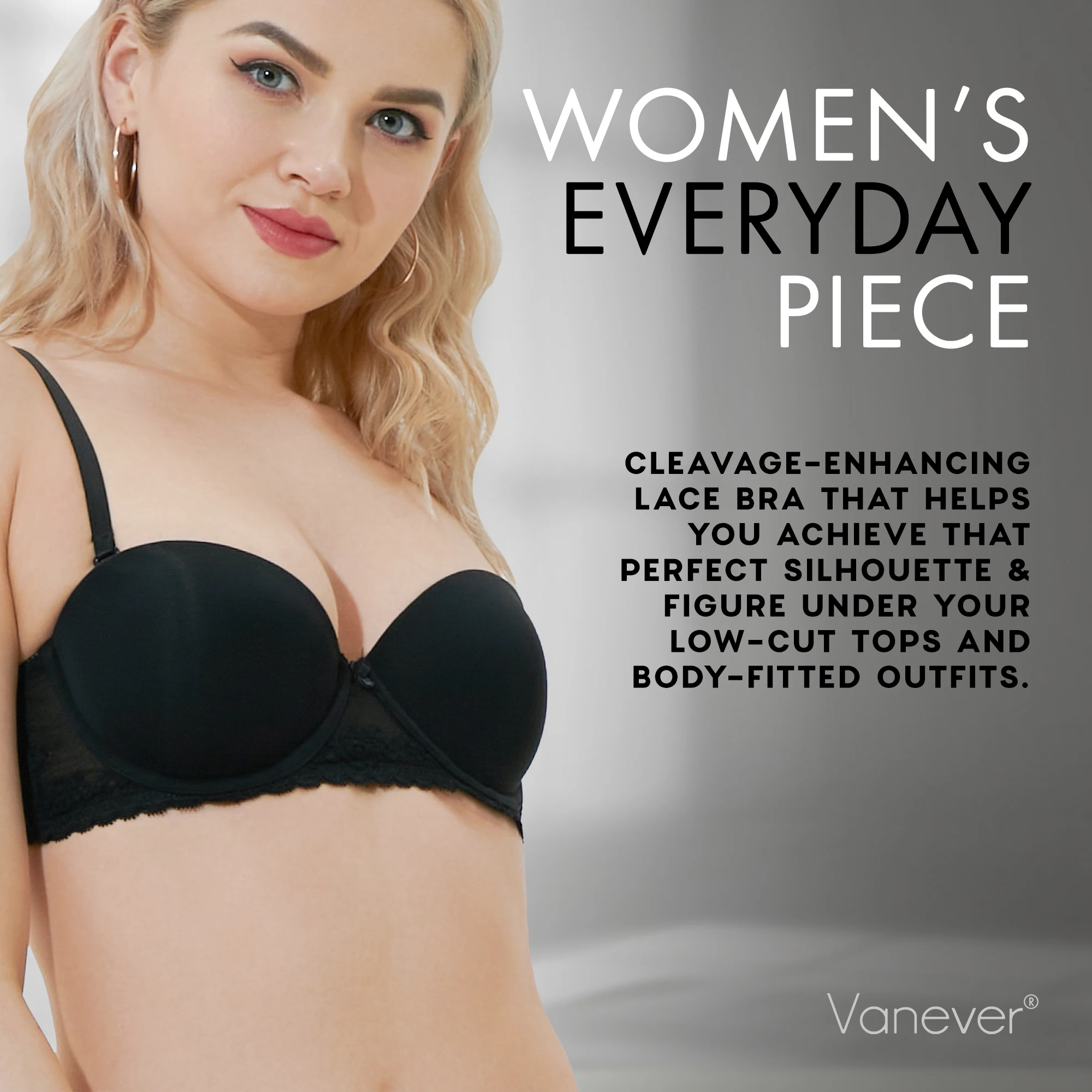VANEVER Women's Laceband Underwired Bra, Removable Shoulder Srap Bra Ladies Underwear, Comfy & Breathable Sexy Push Up Lingerie