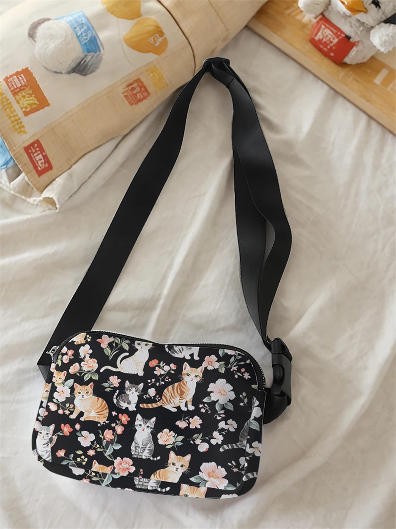 1pc，flower cat family fashionable adjustable crossbody bag, neutral sports waist bag, suitable for running