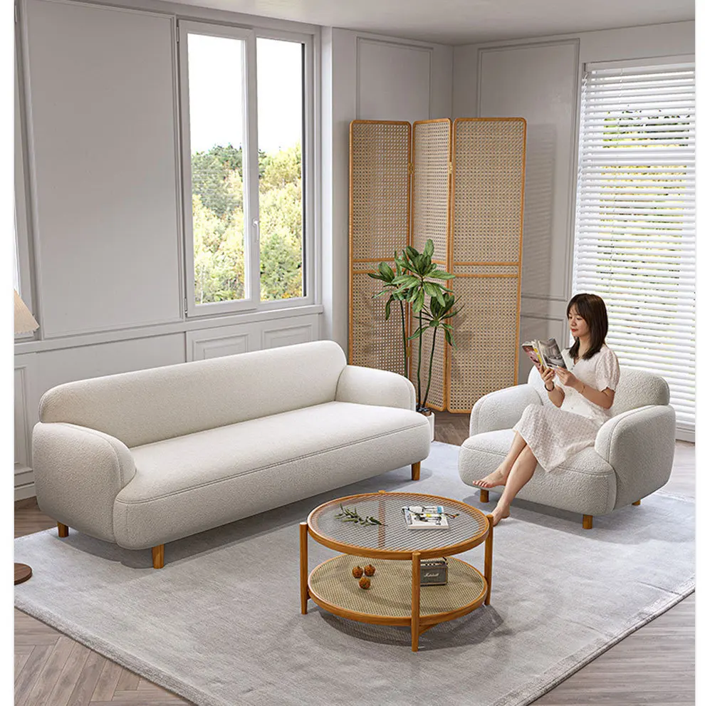 أريكة خشبية بسيطة أحادية اللون لغرفة المعيشة ، أري...