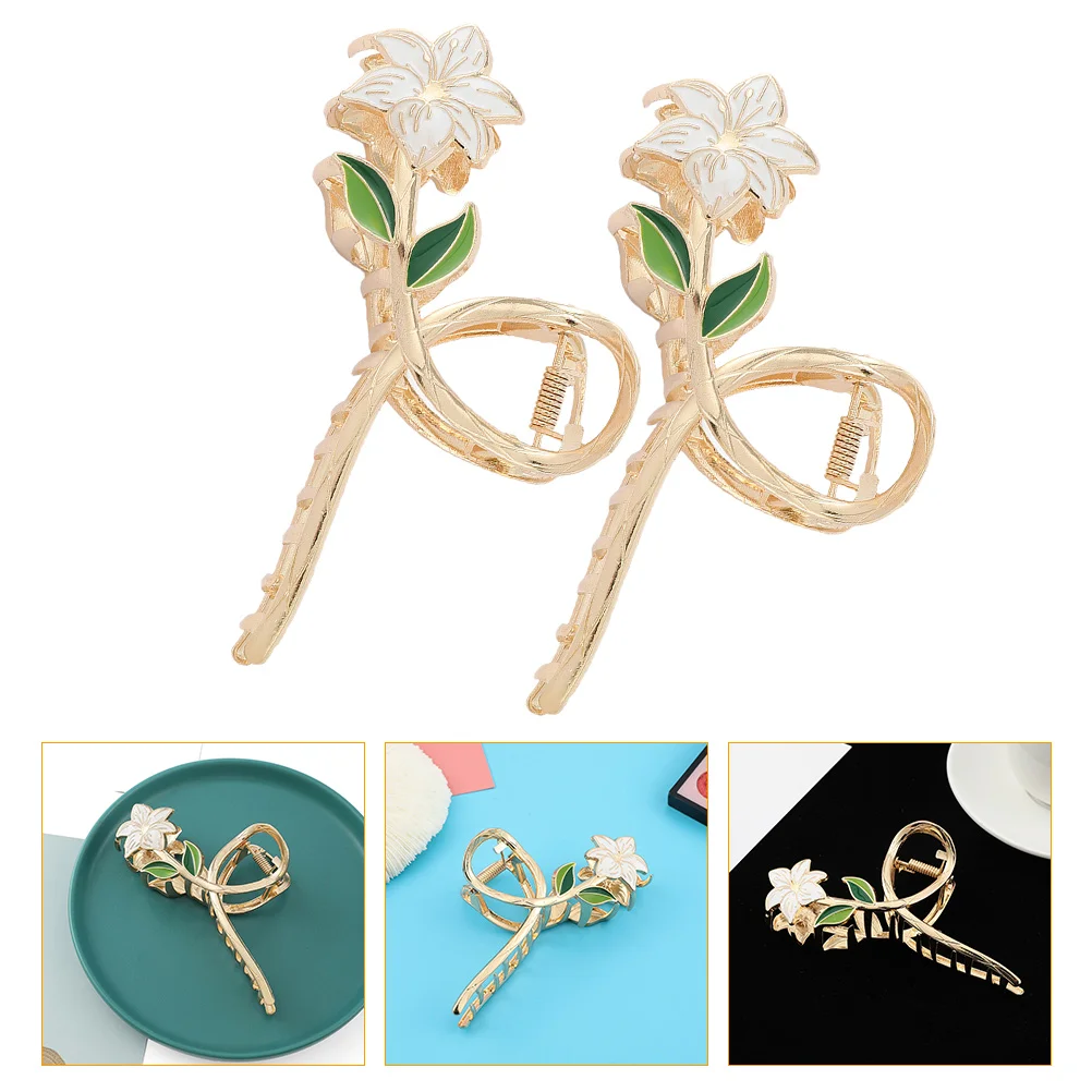 

2Pcs Lily Flower Hair Claw Clip Metal Jaw Clip Back Hair Clip Hair Styling Tools