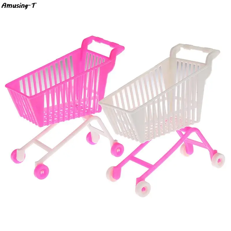 Mini Supermercato Handcart Shopping Utility Cart Mode Storage Toy Doll Accessori Regali Per Bambini Rosa Bianco Colore Casuale
