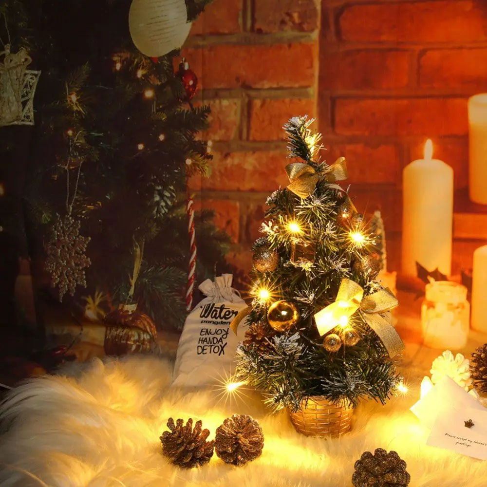 Mini Christmas Tree 40CM Gift Party Decor Happy New Year Mini Christmas Tree Table Xmas Tree With LED Lights Artificial Plant