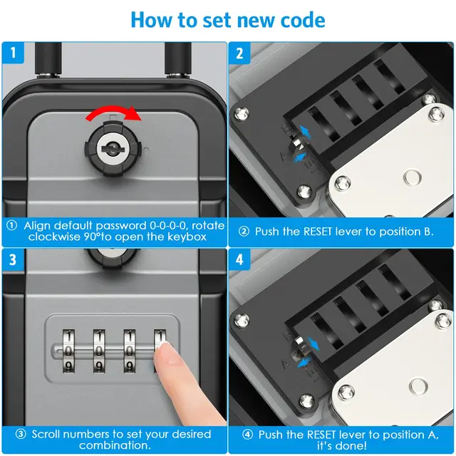 Outdoor Key Lock Box Waterproof Resettable Combination Lockbox with Spare Key Large Capacity Lock Box Portable Black Lock Box 6