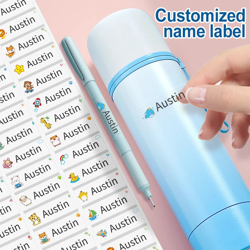 Custom Transparent Waterproof Animal Name Labels - Multilingual Stickers for Kids School Supplies & Backpacks (Hebrew/Spanish)
