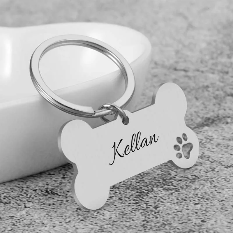 Pet ID Tags Personalized Engraved Name Cat Puppy Dog Collar Tag Bone Shape Pendant Keyring Accessories