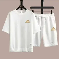 Summer Suit For Men Waffle Fabric Fashion Casual Clothing T-Shirt + Shorts Two Piece Set Male Sports Suit Short Sleeve Tracksuit 1
