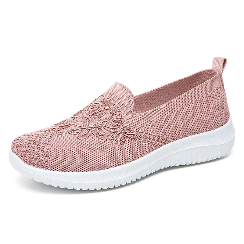 Women's Floral Mesh Slip-On Trainers - Breathable & Casual Vulcanised Flats