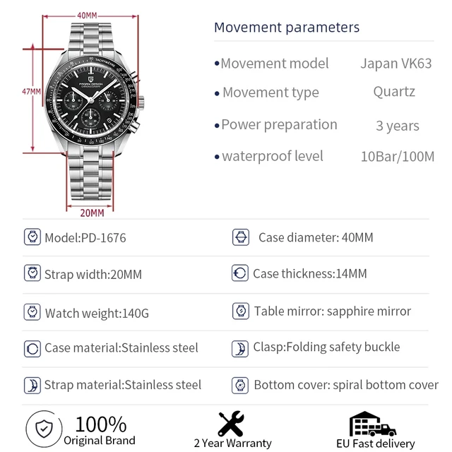 PAGANI DESIGN New Quartz 100M Waterproof 40MM watch for men Automatic Date Speed Chronograph Sapphire Mirror men watch relogio 6