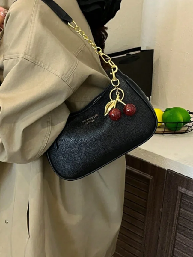 2026 Trendy Cherry Women Shoulder Bag PU Leather Hobo Bag Cute Cherry Charm Underarm Bag Small Crossbody Purse Daily for Girls 5