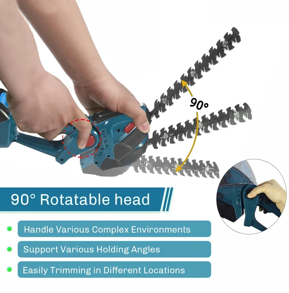 2 In 1 21V Cordless Electric Hedge Trimmer Rechargeable Handheld Shrub Weeding Pruning For 18v Makita Battery