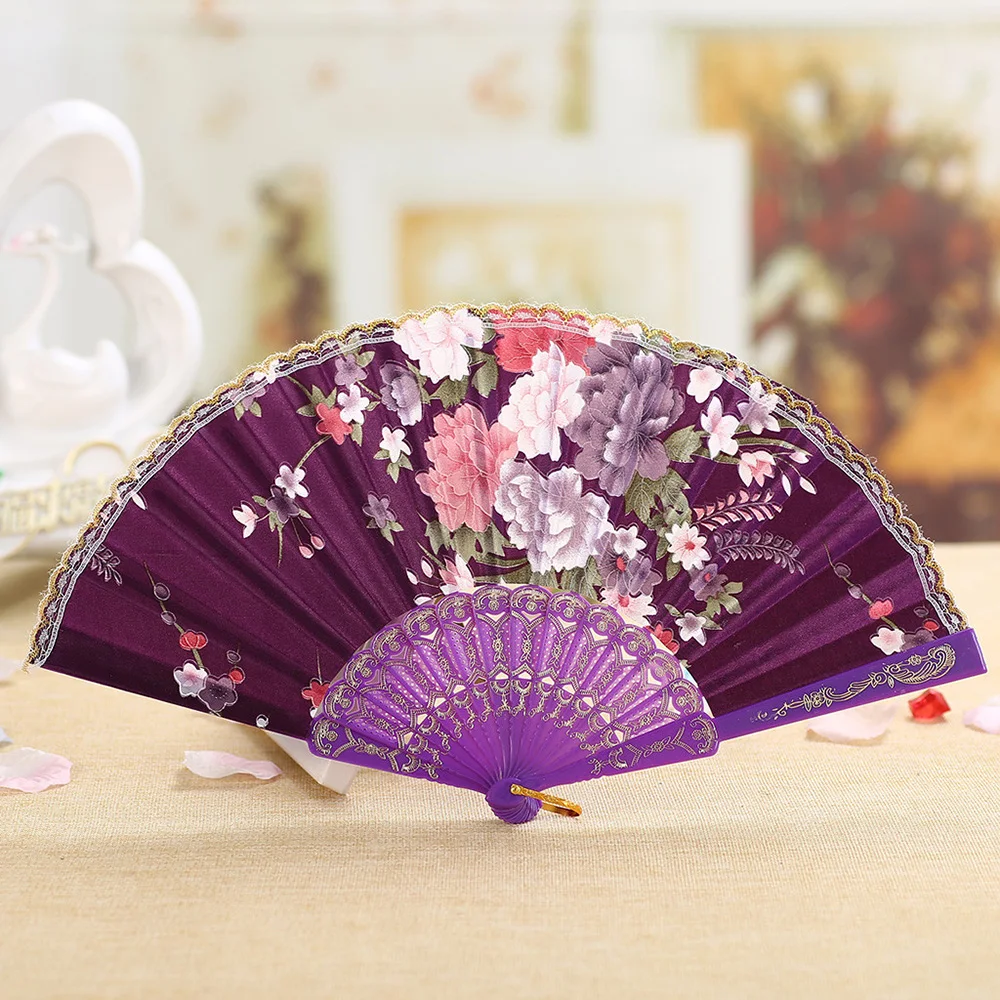 

Best Chinese Style Dance Wedding Party Lace Silk Folding Hand Held Flower Fan Summer Vintage Folding Hand Held Flower Fans Decor