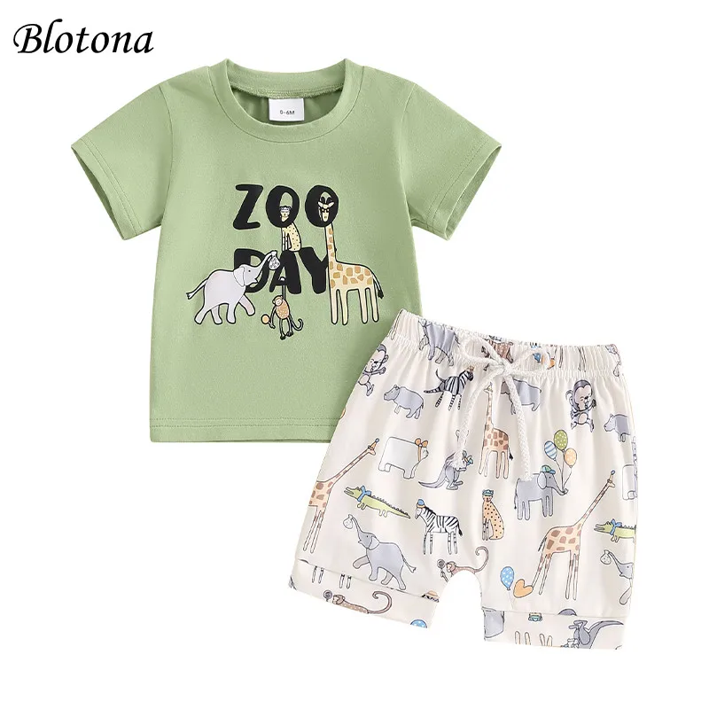 

Blotona Baby Boys Summer Outfits Animal Print Short Sleeves T-Shirt and Elastic Shorts for 2 Piece Vacation Clothes Set 0-3Years