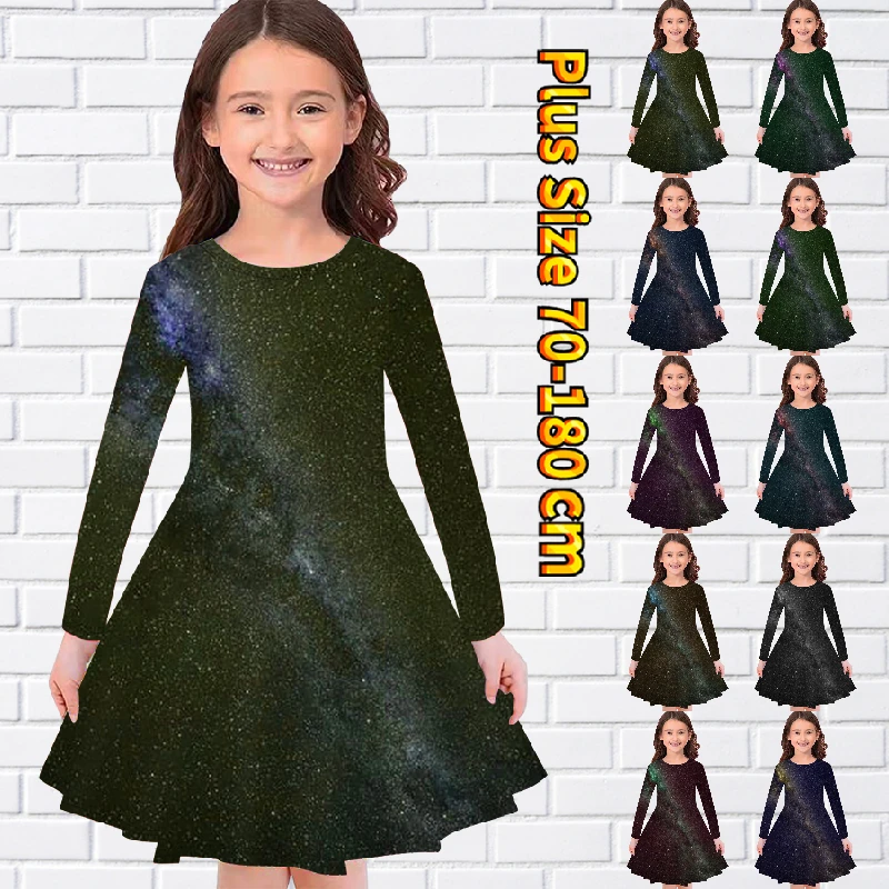 

2022 Little Girl Vintage Round Collar Midi Skirt Autumn Winter Girl Printing Long Sleeve Skirt Princess Skirt Knee-length Skirt