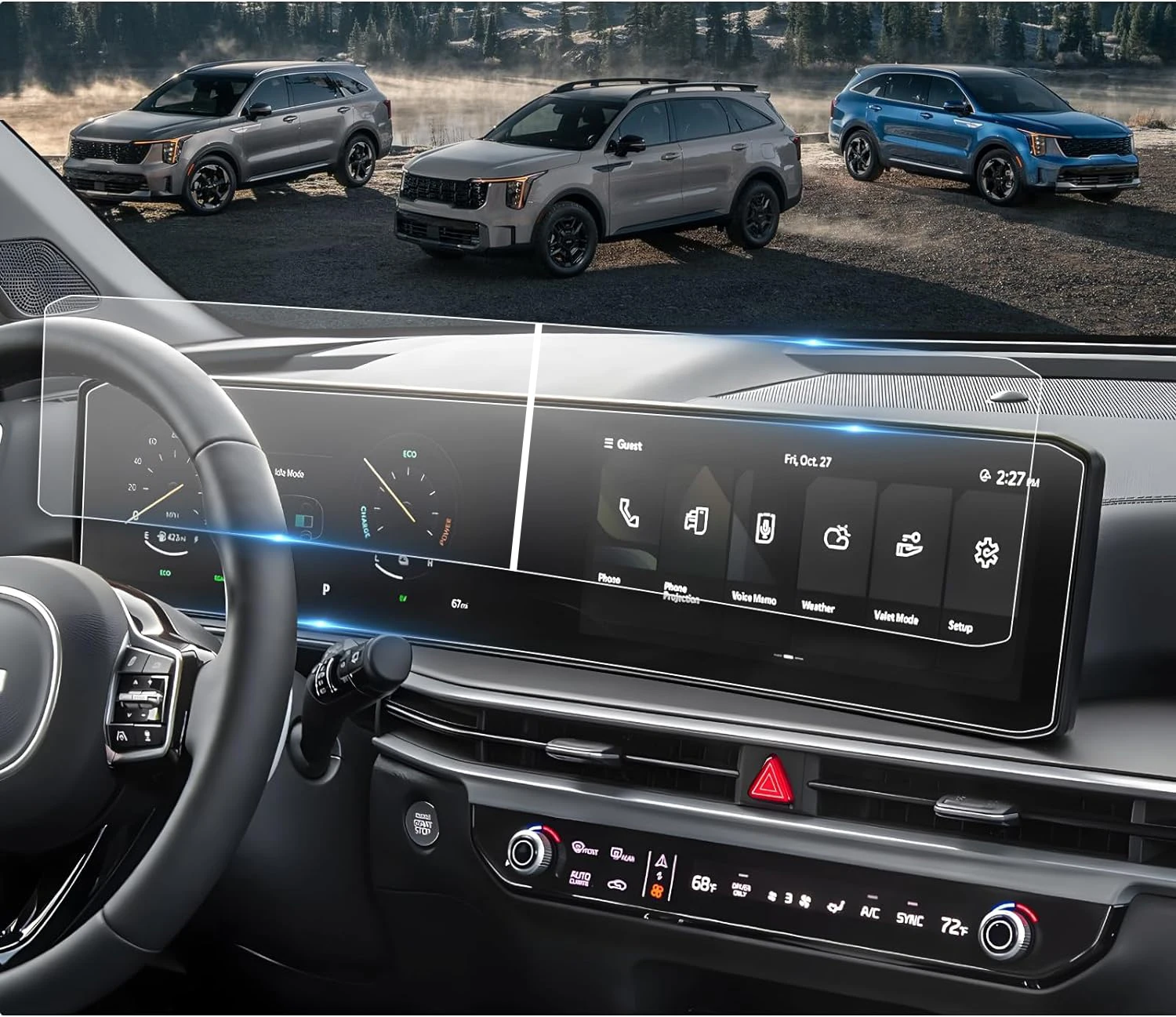 2PCS PET screen protector For KIA Sorento 2024 12.3inch LCD car gps Navigation  and  Dashboard Screen film protector Accessories